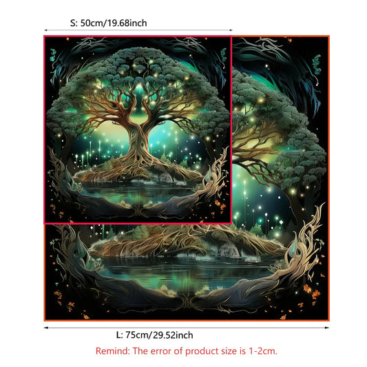 Mysterious Green Tree of Life Tarot Tablecloth – Wicca Altar Cloth for Tarot & Oracle Card Readings