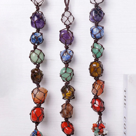 Natural Crystal Chakra Pendant Tumbled Healing Stone Car Pendant Yoga Chakra Energy Gem Decoration Gift