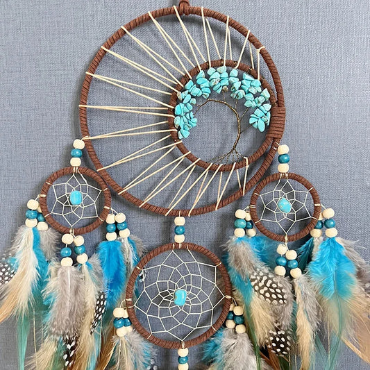 Vintage Dream Catcher Wind Chime – Tree of Life Hanging Ornament with Natural Stones