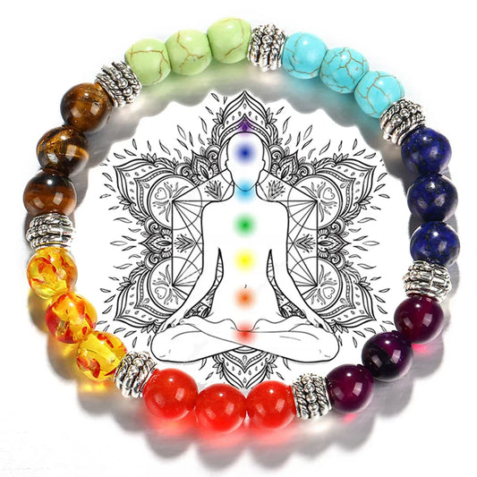 7 Chakra Healing Bracelet – Natural Stone Beads for Balance, Reiki &amp; Yoga